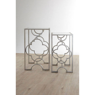 Set of 2 Tempered Glass Top Side Table with Silver Leaf Finish Base | Merlin