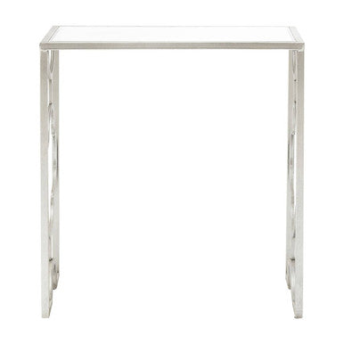 Set of 2 Tempered Glass Top Side Table with Silver Leaf Finish Base, Merlin