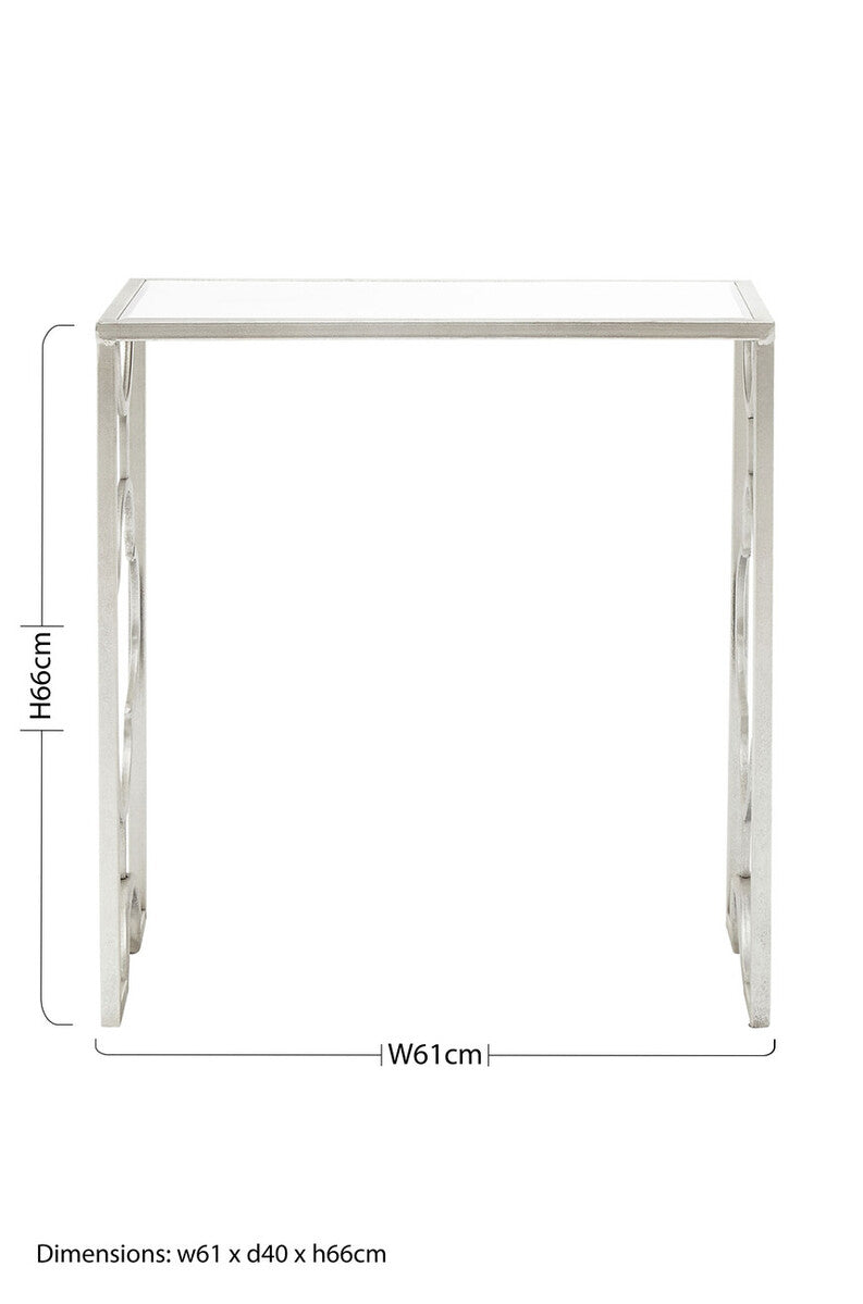 Merlin Silver Finish Set of 2 Side Tables with Mirrored Tops
