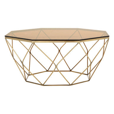 Brown Brushed Bronze Diamond Base Coffee Table with Amber Glass Top | Allure