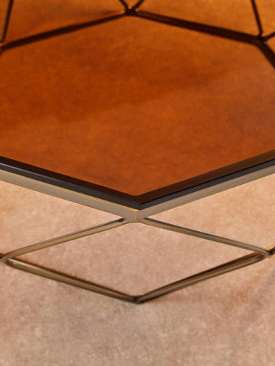 Brown Brushed Bronze Diamond Base Coffee Table with Amber Glass Top | Allure