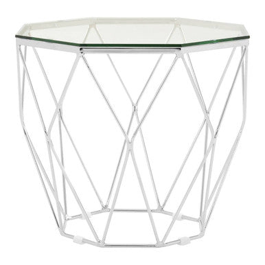 Allure Clear Glass and Chrome Finish Hexagonal Side Table