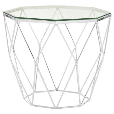 Allure Clear Glass and Chrome Finish Hexagonal Side Table