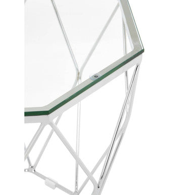 Allure Clear Glass and Chrome Finish Hexagonal Side Table