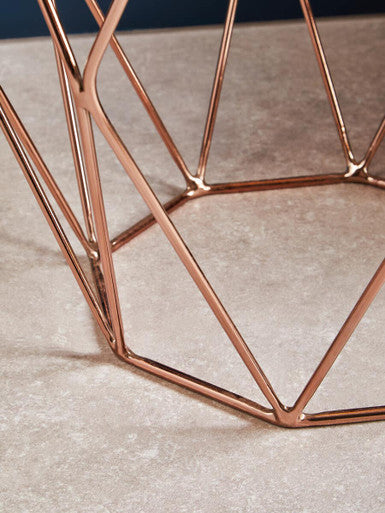 Allure Amber Glass and Rose Gold Finish Hexagonal Side Table