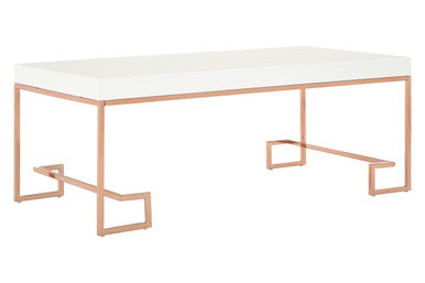 Allure White High Gloss Coffee Table with Rose Gold Finish Legs