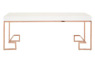 Allure White High Gloss Coffee Table with Rose Gold Finish Legs
