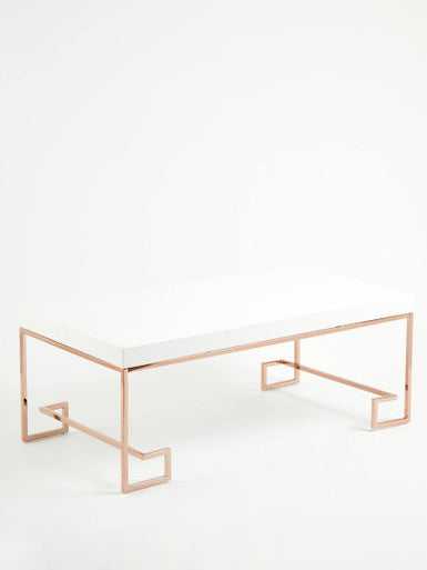 Allure White High Gloss Coffee Table with Rose Gold Finish Legs