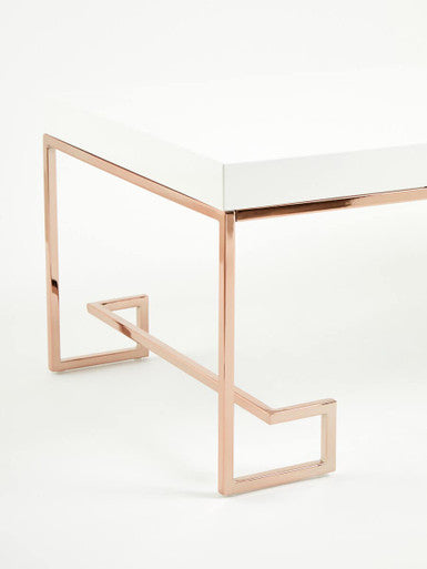 Allure White High Gloss Coffee Table with Rose Gold Finish Legs