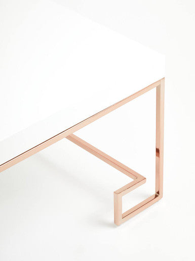 Allure White High Gloss Coffee Table with Rose Gold Finish Legs