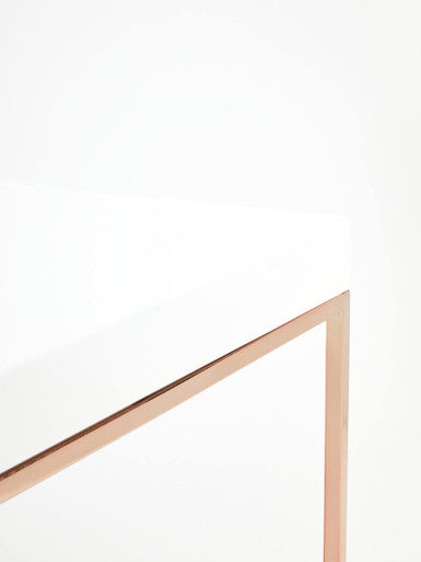 Allure White High Gloss Coffee Table with Rose Gold Finish Legs