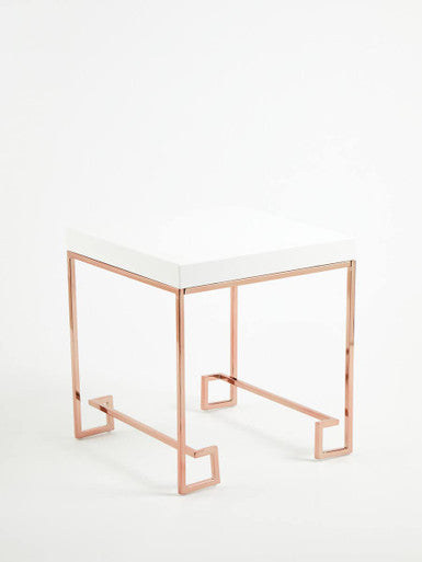 Allure White High Gloss Side Table with Rose Gold Finish Legs