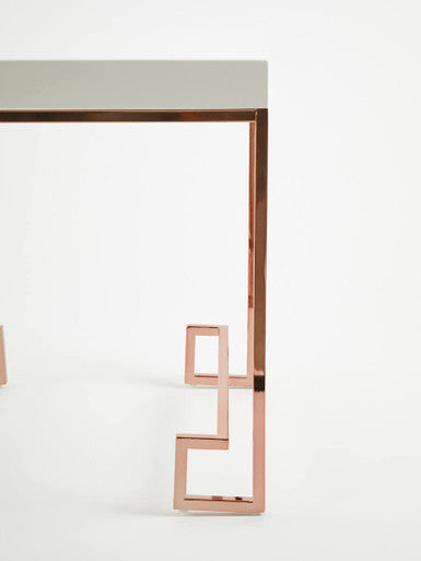 Allure White High Gloss Side Table with Rose Gold Finish Legs