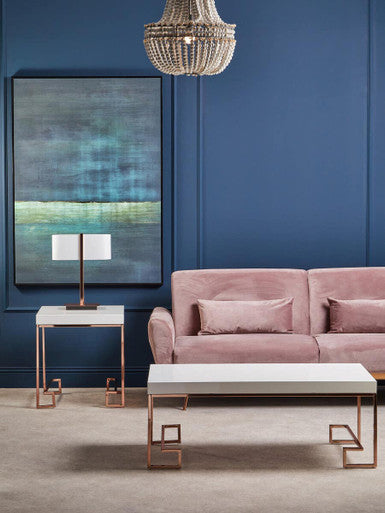 Allure White High Gloss Side Table with Rose Gold Finish Legs