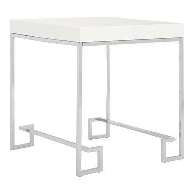 Allure White High Gloss Side Table with Chrome Finish Legs