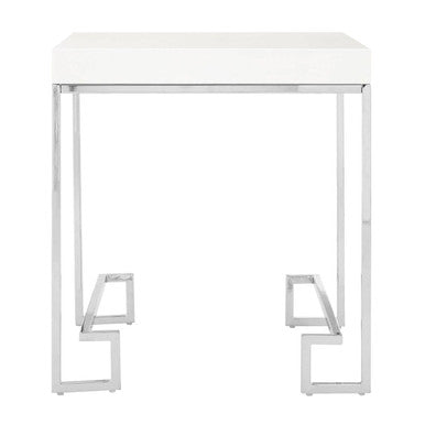 Allure White High Gloss Side Table with Chrome Finish Legs