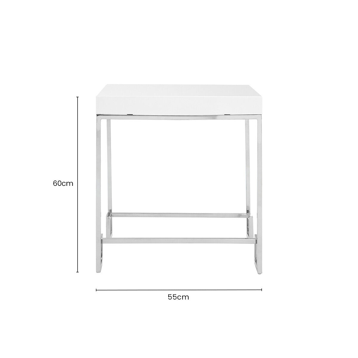 Allure White High Gloss Side Table with Chrome Finish Legs