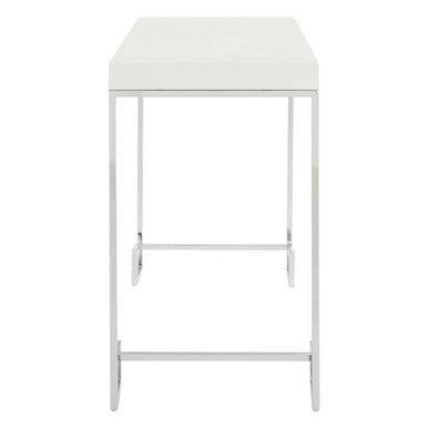 White High Gloss Wood Top Coffee Table with Silver Chrome Metal Leg, Allure