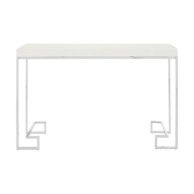 White High Gloss Wood Top Coffee Table with Silver Chrome Metal Leg, Allure