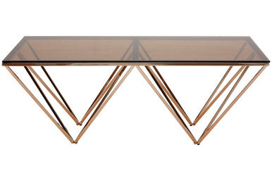 Allure Amber Glass Coffee Table with Champagne Finish Base