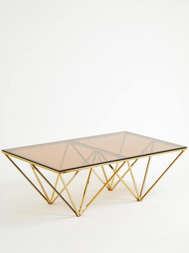 Allure Amber Glass Coffee Table with Champagne Finish Base