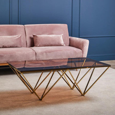 Allure Amber Glass Coffee Table with Champagne Finish Base