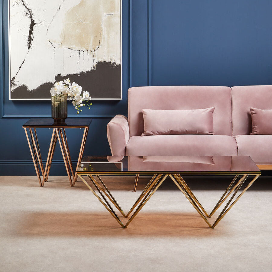 Allure Amber Glass Coffee Table with Champagne Finish Base