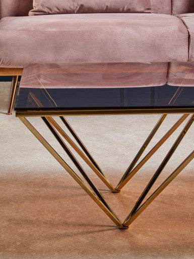 Allure Amber Glass Coffee Table with Champagne Finish Base
