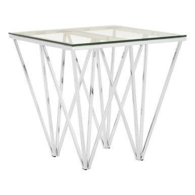 Allure Clear Glass Side Table with Chrome Finish Base