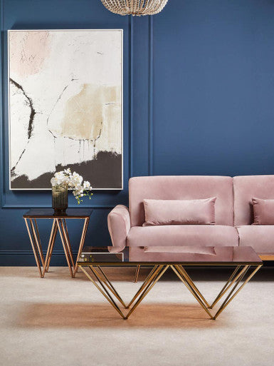 Allure Amber Glass Side Table with Rose Gold Finish Base