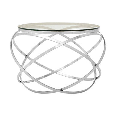 Allure Clear Glass Round Side Table with Silver Finish Base