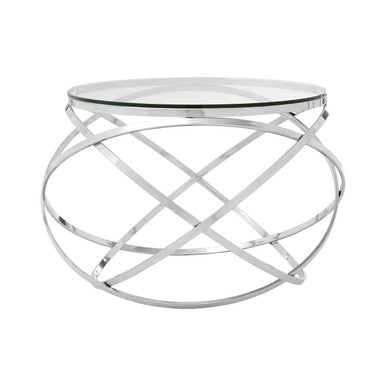 Allure Clear Glass Round Side Table with Silver Finish Base