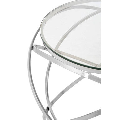 Allure Clear Glass Round Side Table with Silver Finish Base