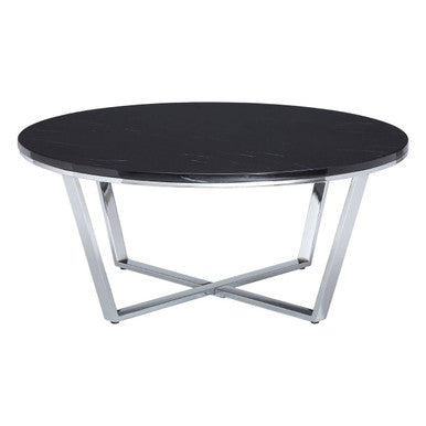 Allure Black Marble Effect Round Coffee Table with Chrome Base