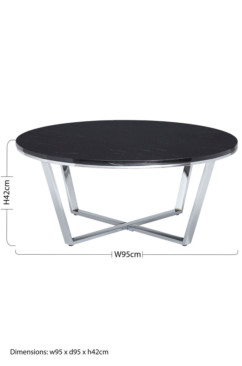 Allure Black Marble Effect Round Coffee Table with Chrome Base