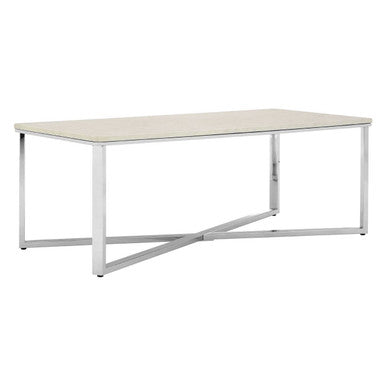 White Faux Marble Coffee Table with Chrome Lattice Leg Design, Allure