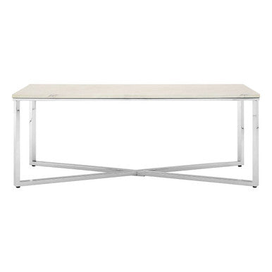 White Faux Marble Coffee Table with Chrome Lattice Leg Design, Allure