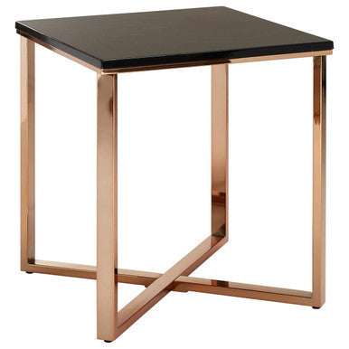 Square Black Faux Marble End Table with Champagne Gold Metal Legs, Allure