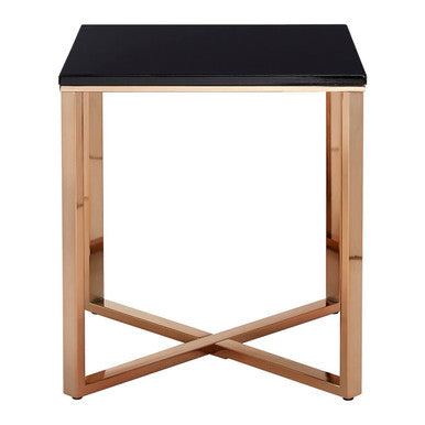 Square Black Faux Marble End Table with Champagne Gold Metal Legs, Allure