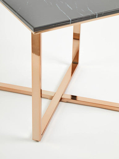 Square Black Faux Marble End Table with Champagne Gold Metal Legs, Allure