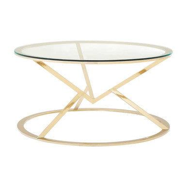 Allure Champagne Finish Round Coffee Table with Hourglass Base