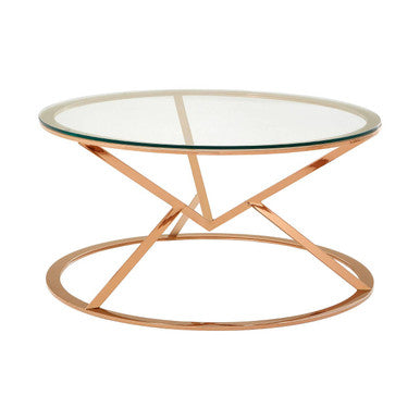 Allure Clear Glass Round Coffee Table with Rose Gold Finish Base