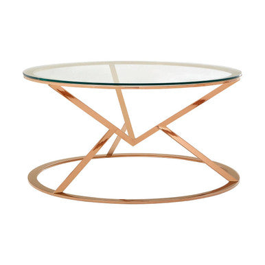 Allure Clear Glass Round Coffee Table with Rose Gold Finish Base