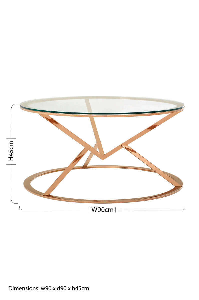 Allure Clear Glass Round Coffee Table with Rose Gold Finish Base