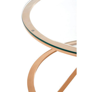Allure Clear Glass Round Coffee Table with Rose Gold Finish Base