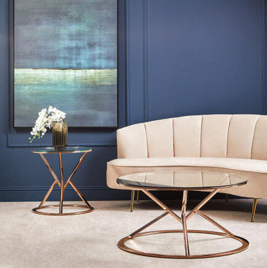 Allure Clear Glass Round Side Table with Rose Gold Finish Base