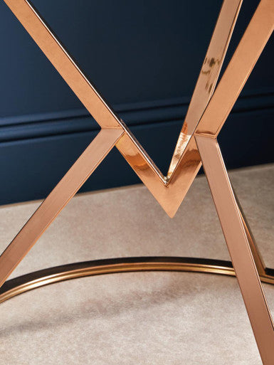 Allure Clear Glass Round Side Table with Rose Gold Finish Base