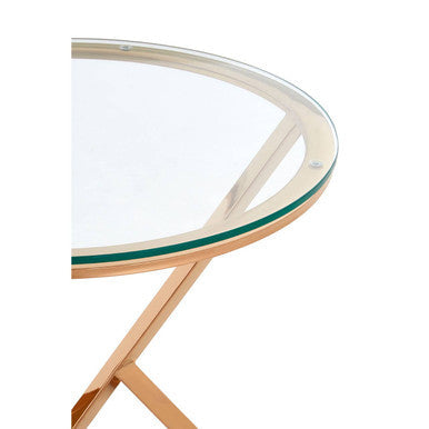 Allure Clear Glass Round Side Table with Rose Gold Finish Base