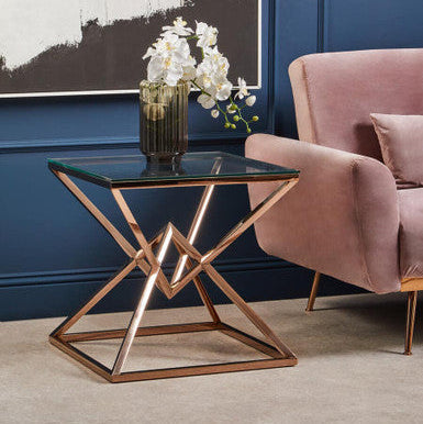 Allure Corseted Square Rose Gold End Table