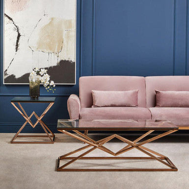 Allure Corseted Square Rose Gold End Table